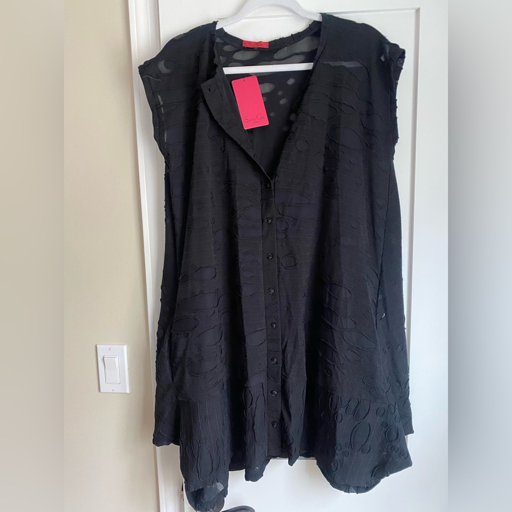 Saint Gil Paris Chic Black Sleeveless Tunic Top Size L Goth A-line